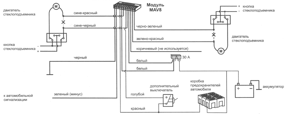 Схема подключения стеклоподъемников ваз 2108