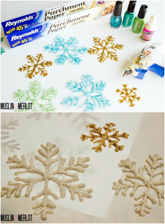 3. Make glue gun snowflakes.