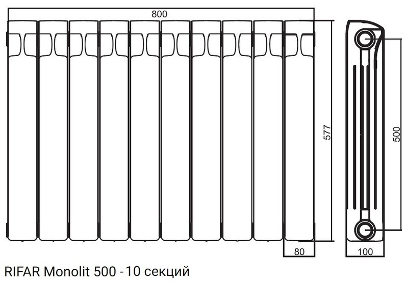 Ширина секции. Rifar Monolit 500 чертеж. Рифар монолит 10 секций габариты. Rifar Monolit 10 секций. Радиатор Рифар монолит 500 14 секций.