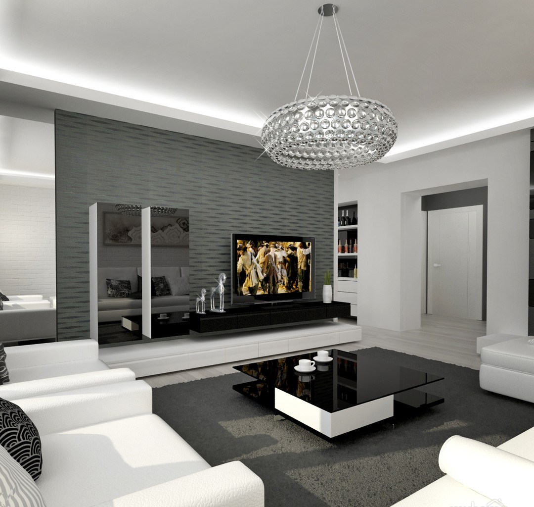 Черно белая гостиная дизайн