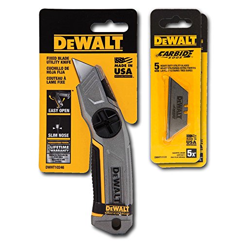 DeWalt Fixed Blade Utility Knife with 15 Blades - For Drywall, Construction, Crafts, Industrial
