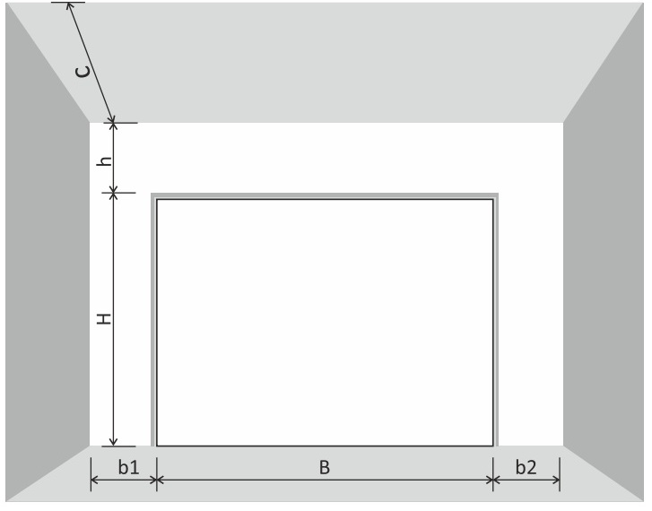 Высота комнаты. Схема замера секционных ворот. Минимальная притолока для секционных ворот. Проем для секционных ворот. Подготовка проема для секционных ворот.