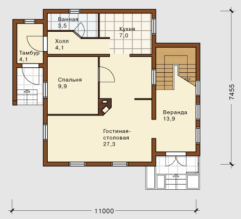 план 1 этажа деревянного дома