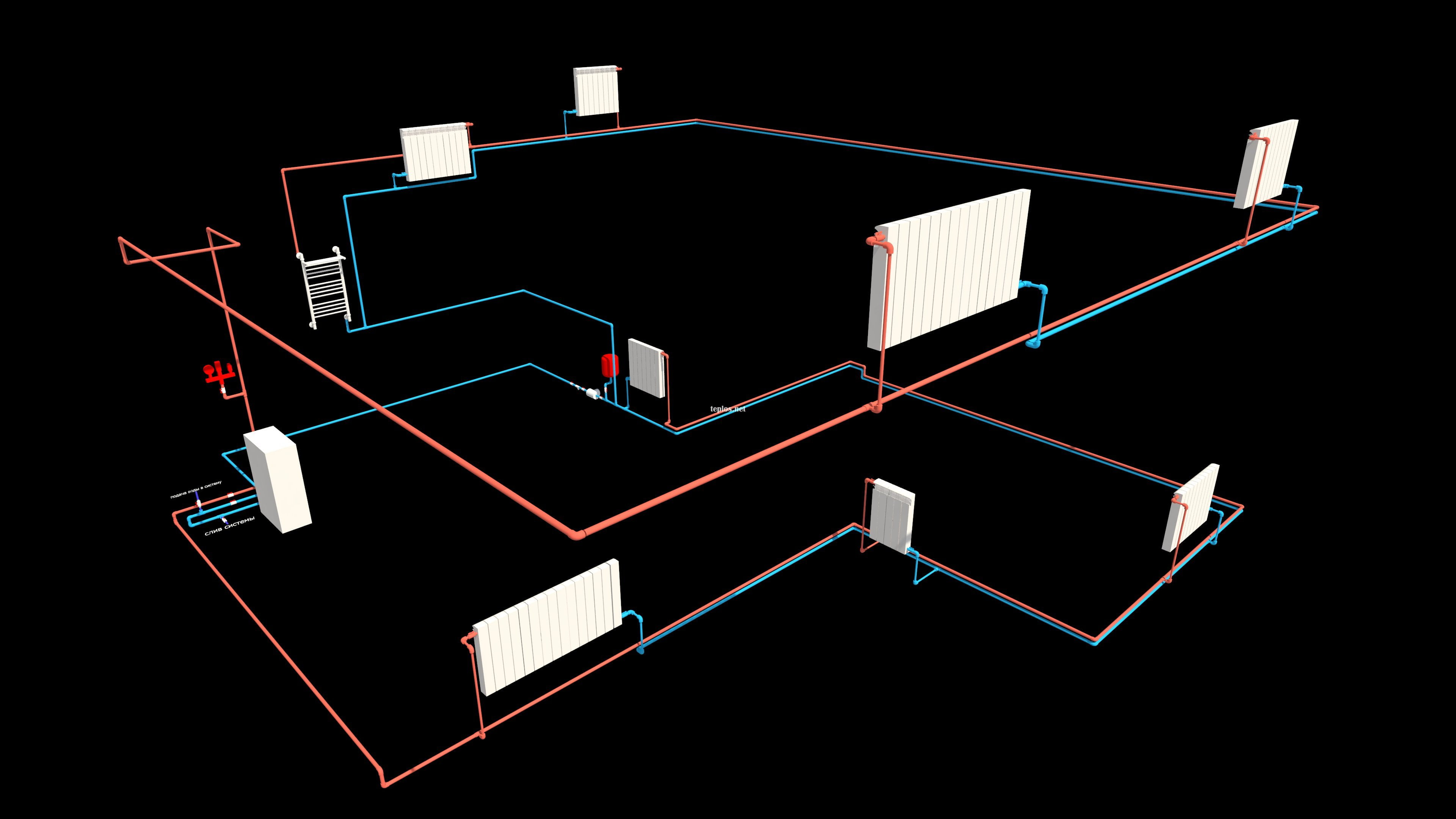 Двухтрубную тихельмана отопление. Система отопления Тихельмана двухэтажного. Петля Тихельмана в отоплении. Система отопления Тихельмана. Двухтрубная система отопления. Система Тихельмана.