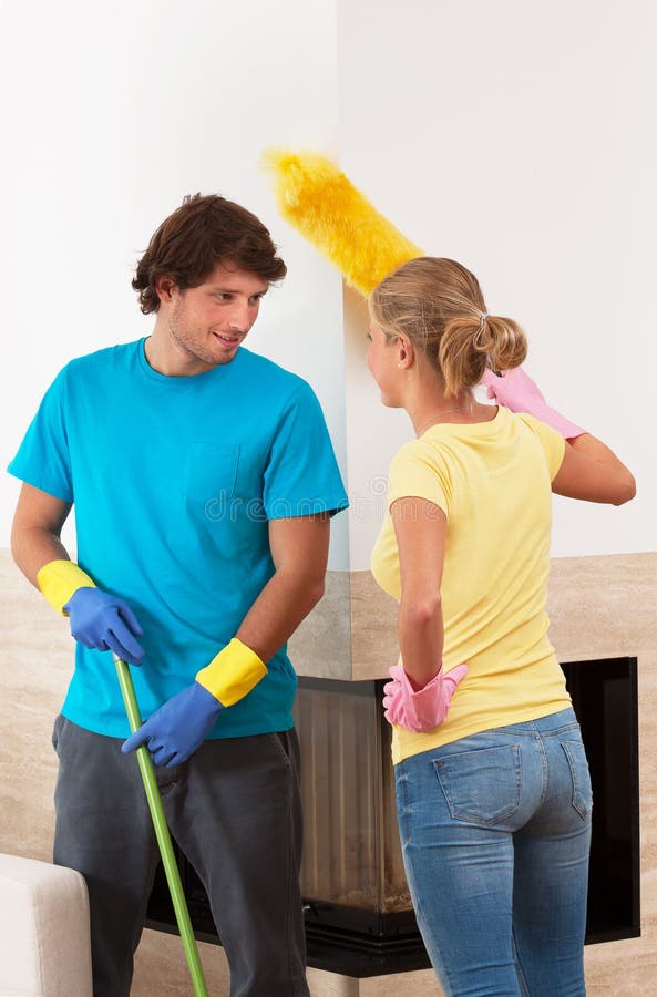 Cleaning together stock photo