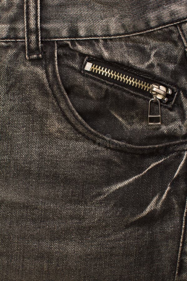 Gray jeans pocket with zip lock. Closeup stock image