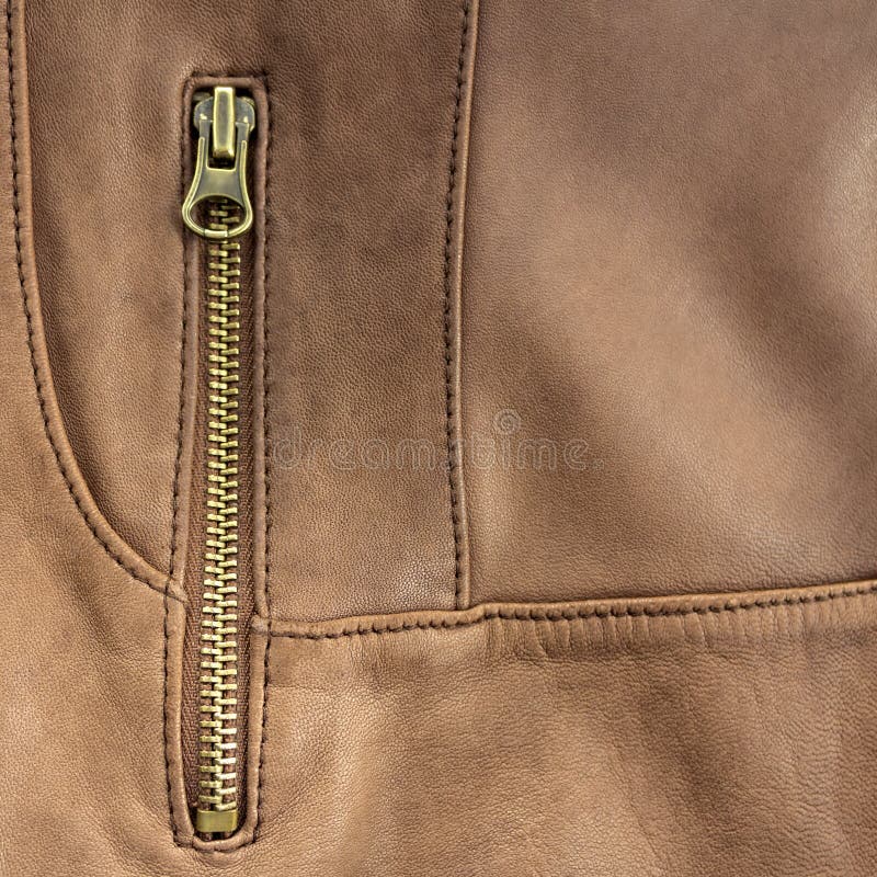 Lock on brown leather jacket royalty free stock photography