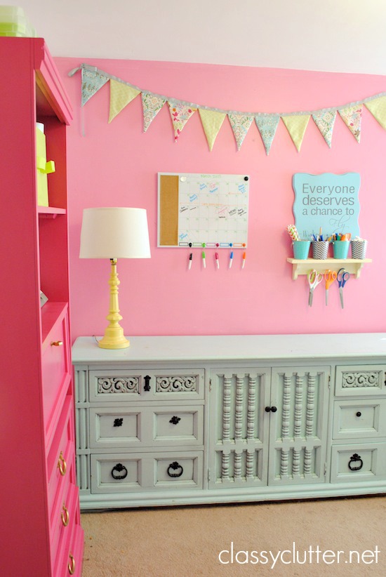 Bright pink craft room