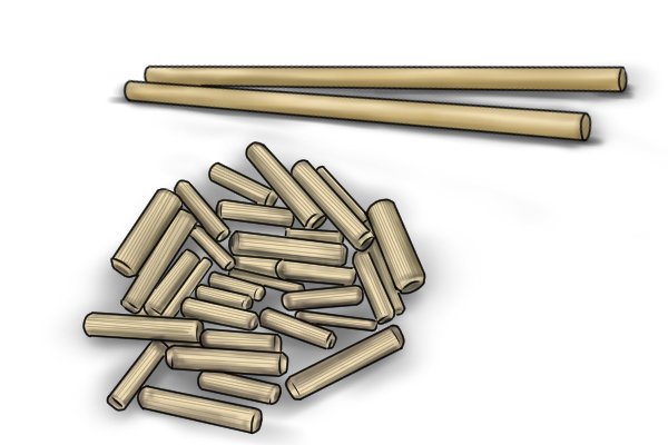 Image showing dowel rods and dowel pins to illustrate the different kinds of dowels available for dowelling projects