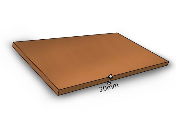Image of a board 20mm thick to be used in making an edge to surface joint with dowels